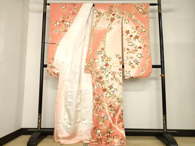 平和屋着物●十日町老舗ブランド　吉澤友禅　吾妻徳穂　振袖　駒刺繍　橘文　金彩　松坂屋扱い　正絹　逸品　AABG5878ck