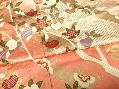 平和屋着物●十日町老舗ブランド　吉澤友禅　吾妻徳穂　振袖　駒刺繍　橘文　金彩　松坂屋扱い　正絹　逸品　AABG5878ck