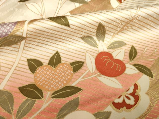 平和屋着物●十日町老舗ブランド　吉澤友禅　吾妻徳穂　振袖　駒刺繍　橘文　金彩　松坂屋扱い　正絹　逸品　AABG5878ck