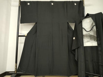 平和屋着物●男性　黒紋付・羽織セット　正絹　逸品　AABG5879ck