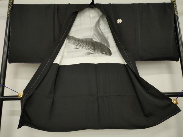 平和屋着物●男性　黒紋付・羽織セット　正絹　逸品　AABG5879ck