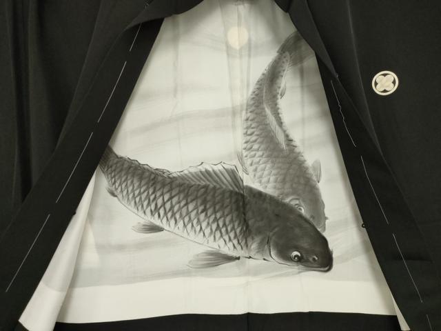 平和屋着物●男性　黒紋付・羽織セット　正絹　逸品　AABG5879ck