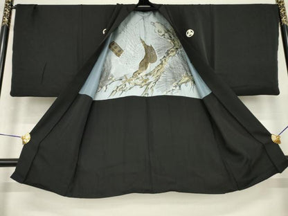平和屋着物●男性　黒紋付・羽織セット　正絹　逸品　AABG5880ck