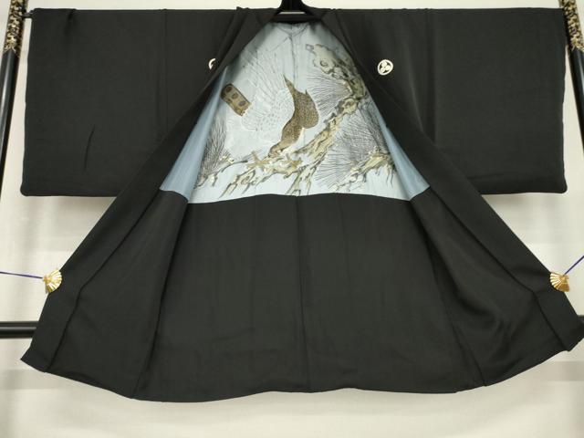 平和屋着物●男性　黒紋付・羽織セット　正絹　逸品　AABG5880ck