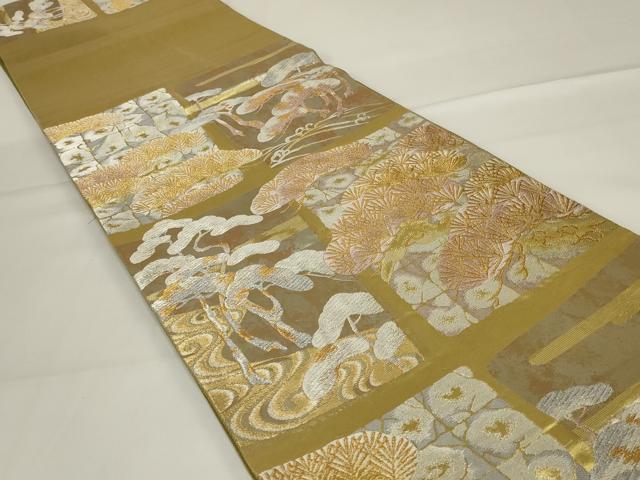 平和屋着物◎六通柄袋帯　唐織　琳派松図　金銀糸　正絹　逸品　AABG5881ou