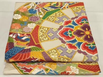 平和屋着物◎六通柄袋帯　唐織　花鳥文　金糸　正絹　逸品　AABG5883ou
