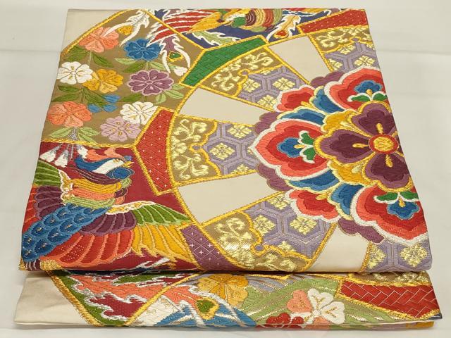 平和屋着物◎六通柄袋帯　唐織　花鳥文　金糸　正絹　逸品　AABG5883ou