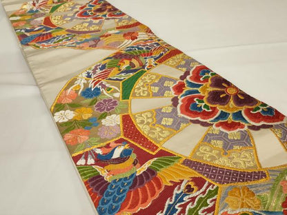 平和屋着物◎六通柄袋帯　唐織　花鳥文　金糸　正絹　逸品　AABG5883ou
