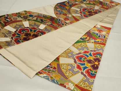 平和屋着物◎六通柄袋帯　唐織　花鳥文　金糸　正絹　逸品　AABG5883ou
