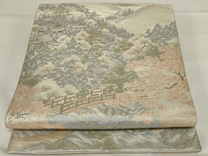 平和屋着物◎本佐賀錦　六通柄袋帯　風景文　プラチナ箔　正絹　逸品　AABG5885ou