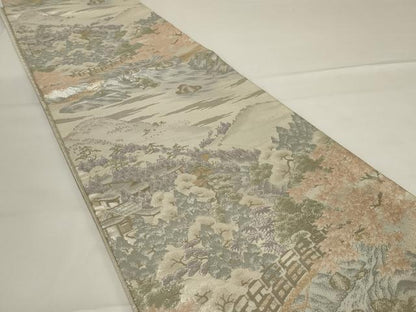 平和屋着物◎本佐賀錦　六通柄袋帯　風景文　プラチナ箔　正絹　逸品　AABG5885ou
