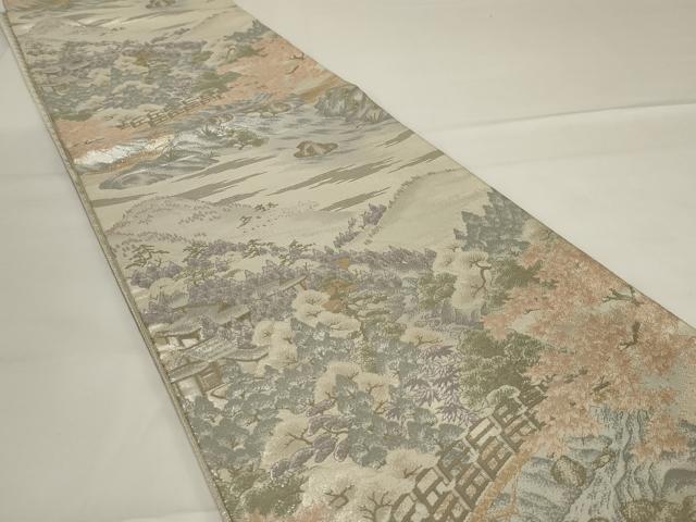 平和屋着物◎本佐賀錦　六通柄袋帯　風景文　プラチナ箔　正絹　逸品　AABG5885ou