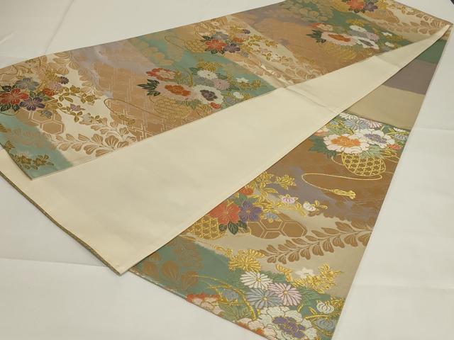 平和屋着物◎六通柄袋帯　唐織　吉祥花文　金糸　正絹　逸品　AABG5886ou