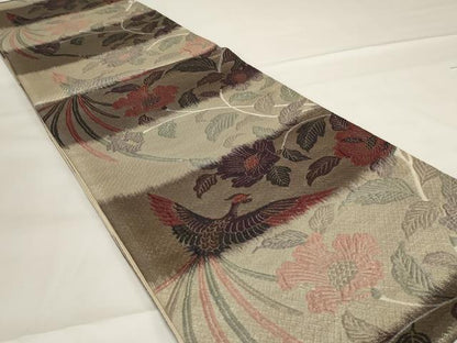 平和屋着物◎六通柄袋帯　更紗花鳥文　漆箔　正絹　逸品　AABG5888ou
