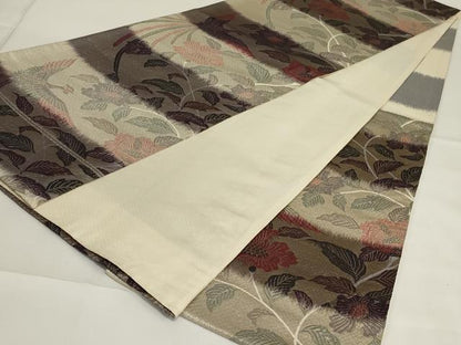 平和屋着物◎六通柄袋帯　更紗花鳥文　漆箔　正絹　逸品　AABG5888ou