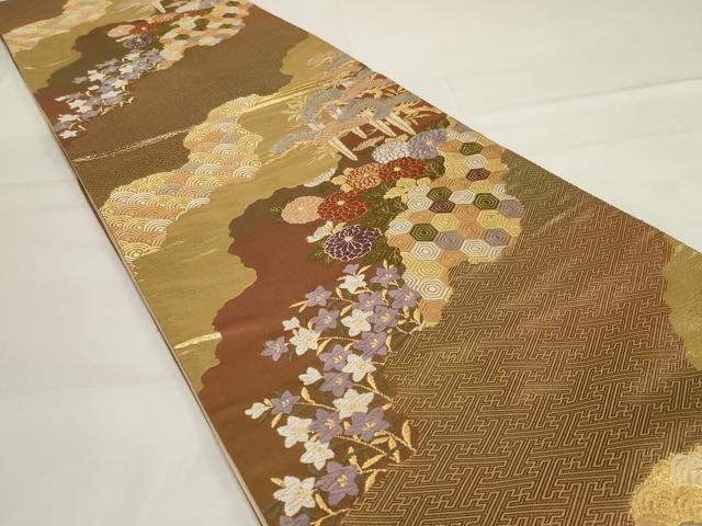 平和屋着物◎六通柄袋帯　唐織　道長花文　金糸　正絹　逸品　AABG5889ou