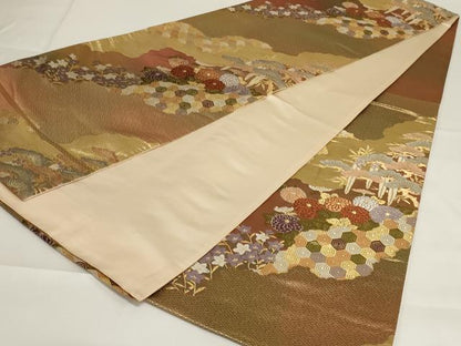 平和屋着物◎六通柄袋帯　唐織　道長花文　金糸　正絹　逸品　AABG5889ou