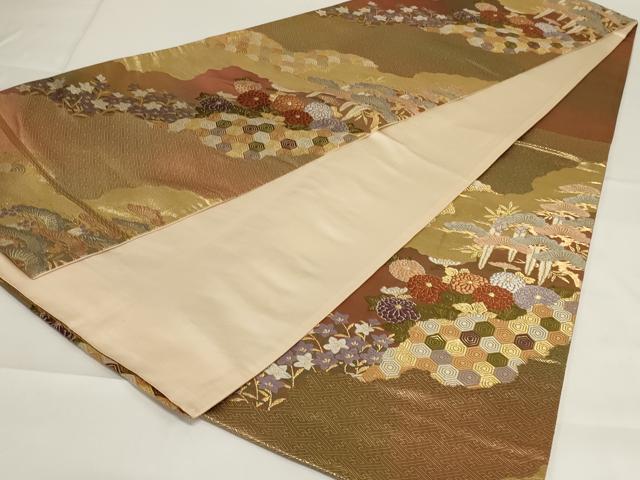 平和屋着物◎六通柄袋帯　唐織　道長花文　金糸　正絹　逸品　AABG5889ou