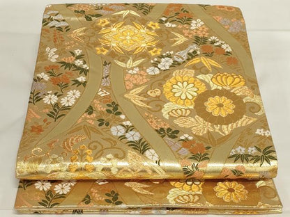 平和屋着物◎六通柄袋帯　立涌花文　金糸　正絹　逸品　AABG5891ou