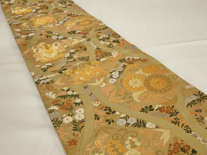 平和屋着物◎六通柄袋帯　立涌花文　金糸　正絹　逸品　AABG5891ou