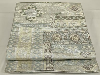 平和屋着物◎佐賀錦　六通柄袋帯　幾何学花文　金銀糸　正絹　逸品　AABG5894ou