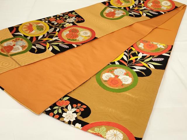 平和屋着物◎六通柄袋帯 唐織 花丸文 金糸 正絹 逸品 AABG5906ou