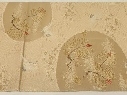 平和屋着物◎太鼓柄袋帯 唐織 飛鶴松葉文 金糸 正絹 逸品 AABG5907ou