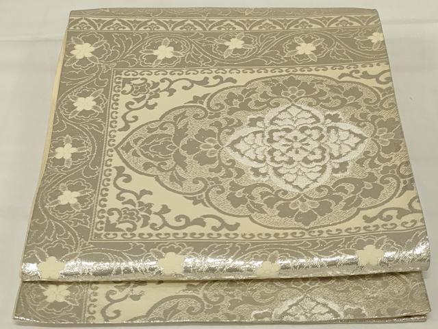 平和屋着物◎六通柄袋帯 更紗花文 銀糸 正絹 逸品 AABG5909ou