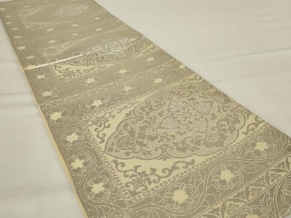平和屋着物◎六通柄袋帯 更紗花文 銀糸 正絹 逸品 AABG5909ou
