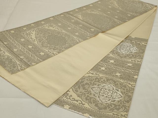 平和屋着物◎六通柄袋帯 更紗花文 銀糸 正絹 逸品 AABG5909ou