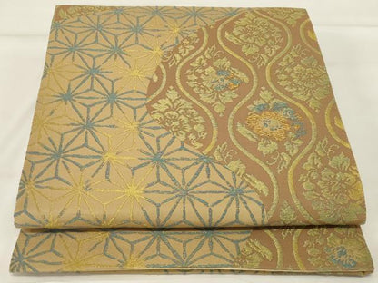 平和屋着物◎六通柄袋帯　立涌花文　金糸　正絹　逸品　AABG5910ou