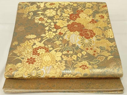 平和屋着物◎六通柄袋帯 唐織 重文彫金文 金糸 正絹 逸品 AABG5912ou