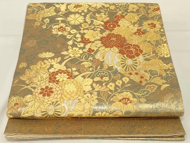 平和屋着物◎六通柄袋帯 唐織 重文彫金文 金糸 正絹 逸品 AABG5912ou