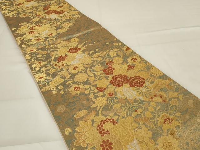 平和屋着物◎六通柄袋帯 唐織 重文彫金文 金糸 正絹 逸品 AABG5912ou
