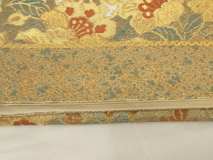 平和屋着物◎六通柄袋帯 唐織 重文彫金文 金糸 正絹 逸品 AABG5912ou