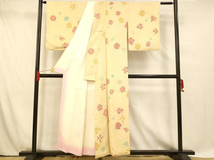 平和屋着物■上質な小紋　更紗花文　正絹　逸品　AABG5928fw