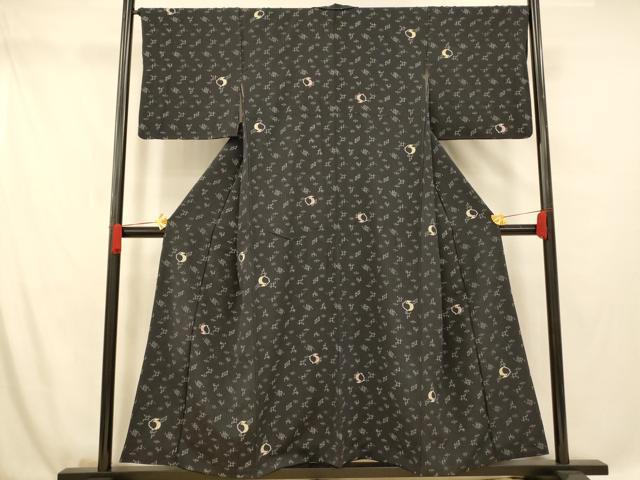 平和屋着物■上質な小紋　幾何学文様　兎　黒地　正絹　逸品　AABG5930fw