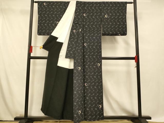 平和屋着物■上質な小紋　幾何学文様　兎　黒地　正絹　逸品　AABG5930fw