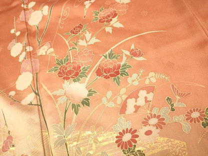 平和屋着物■訪問着　草花扇子文　暈し染め　金彩　正絹　逸品　AABG5933fw