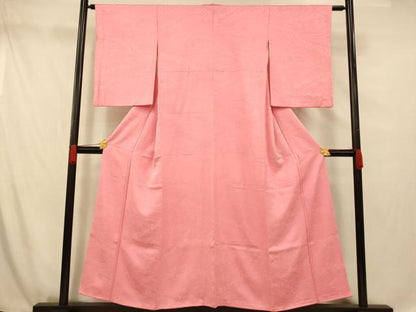 平和屋着物■上質な色無地　流水草花地紋　紅梅色　正絹　逸品　AABG5934fw
