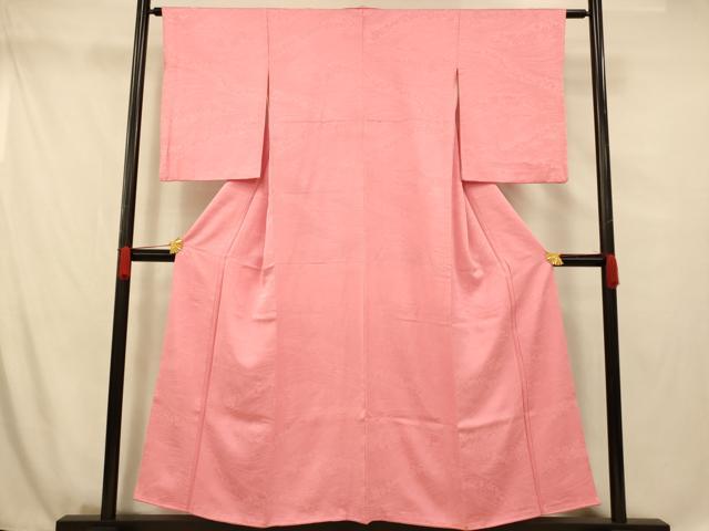 平和屋着物■上質な色無地　流水草花地紋　紅梅色　正絹　逸品　AABG5934fw