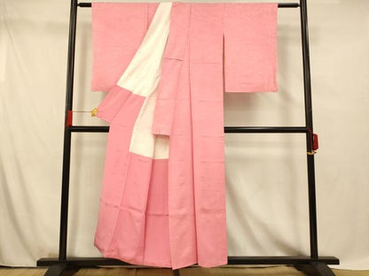 平和屋着物■上質な色無地　流水草花地紋　紅梅色　正絹　逸品　AABG5934fw
