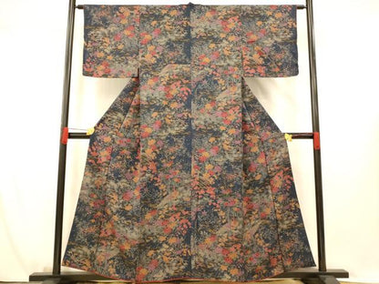 平和屋着物■上質な小紋　孔雀草花文　金彩　正絹　逸品　AABG5965fw