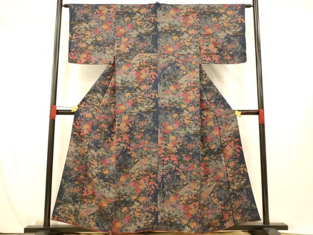 平和屋着物■上質な小紋　孔雀草花文　金彩　正絹　逸品　AABG5965fw