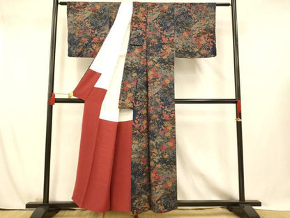 平和屋着物■上質な小紋　孔雀草花文　金彩　正絹　逸品　AABG5965fw