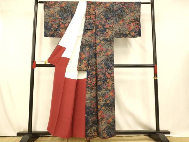 平和屋着物■上質な小紋　孔雀草花文　金彩　正絹　逸品　AABG5965fw