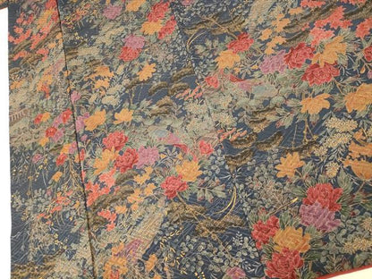 平和屋着物■上質な小紋　孔雀草花文　金彩　正絹　逸品　AABG5965fw