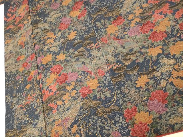 平和屋着物■上質な小紋　孔雀草花文　金彩　正絹　逸品　AABG5965fw