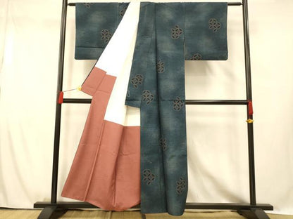 平和屋着物■上質な紬　七宝霞文　暈し染め　正絹　逸品　AABG5970fw