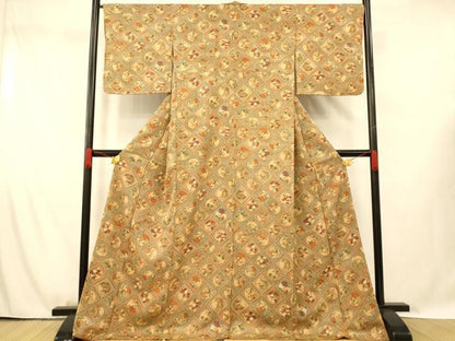 平和屋着物■上質な小紋　草花丸菱文　ロング丈　正絹　逸品　AABG5977fw